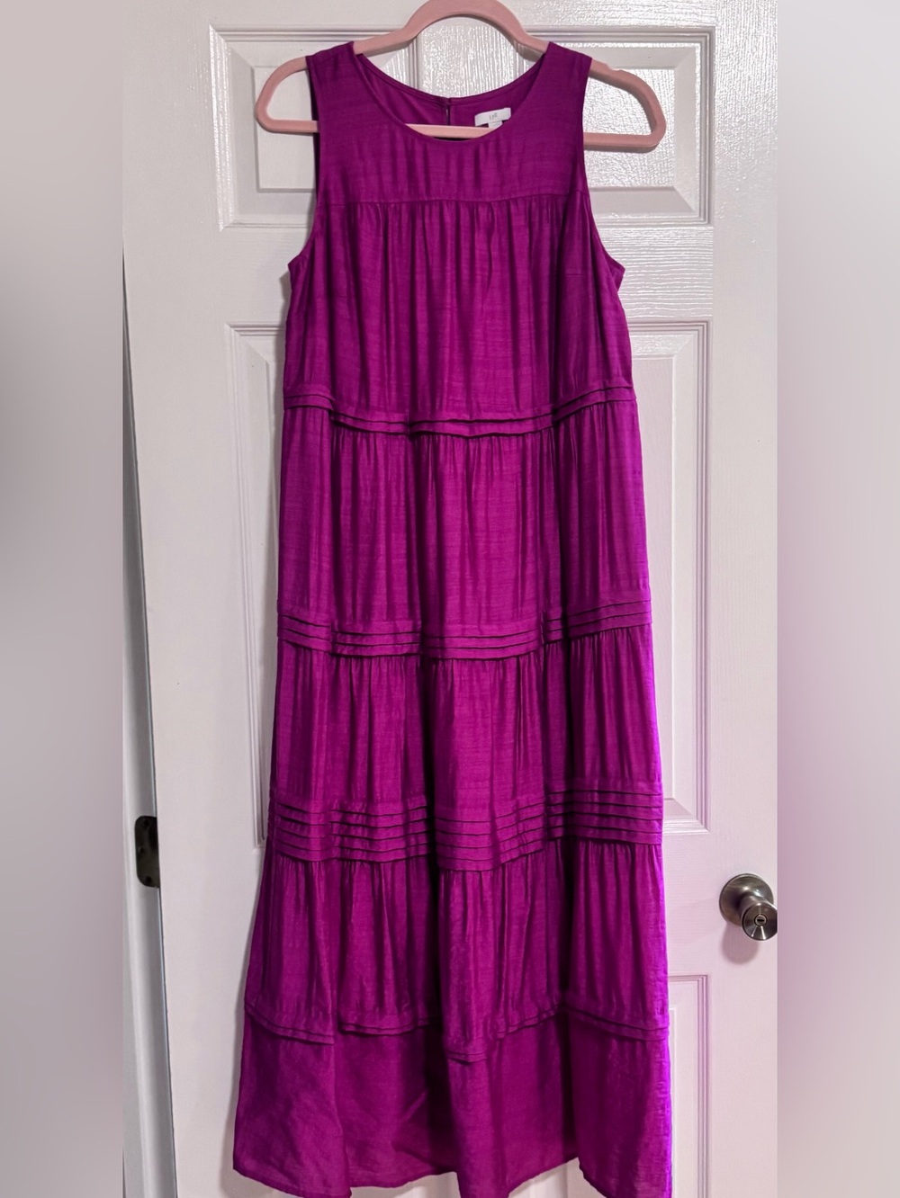 J Jill Sleeveless Fuscia Pink Maxi Dress, size Small, Boho Style with tiers.
